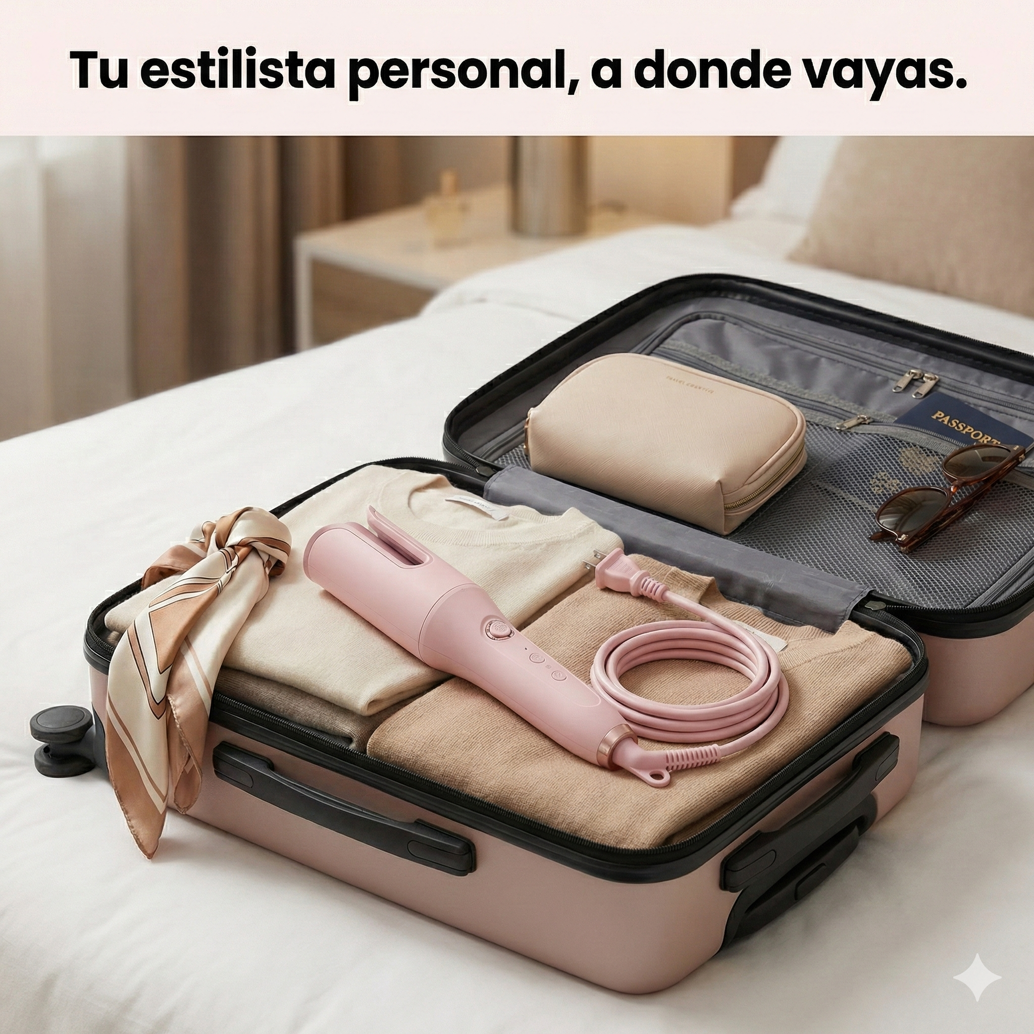 Rizador de pelo automático giratorio con rotación eléctrica que no daña el cabello. Rizador de pelo portátil para un peinado cómodo y seguro.