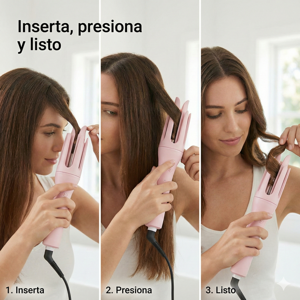 Rizador de pelo automático giratorio con rotación eléctrica que no daña el cabello. Rizador de pelo portátil para un peinado cómodo y seguro.