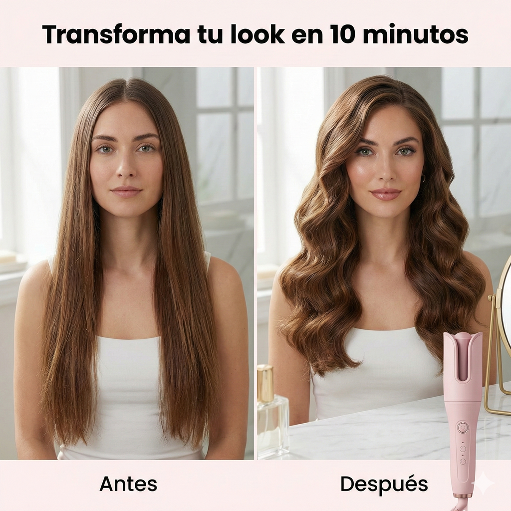 Rizador de pelo automático giratorio con rotación eléctrica que no daña el cabello. Rizador de pelo portátil para un peinado cómodo y seguro.